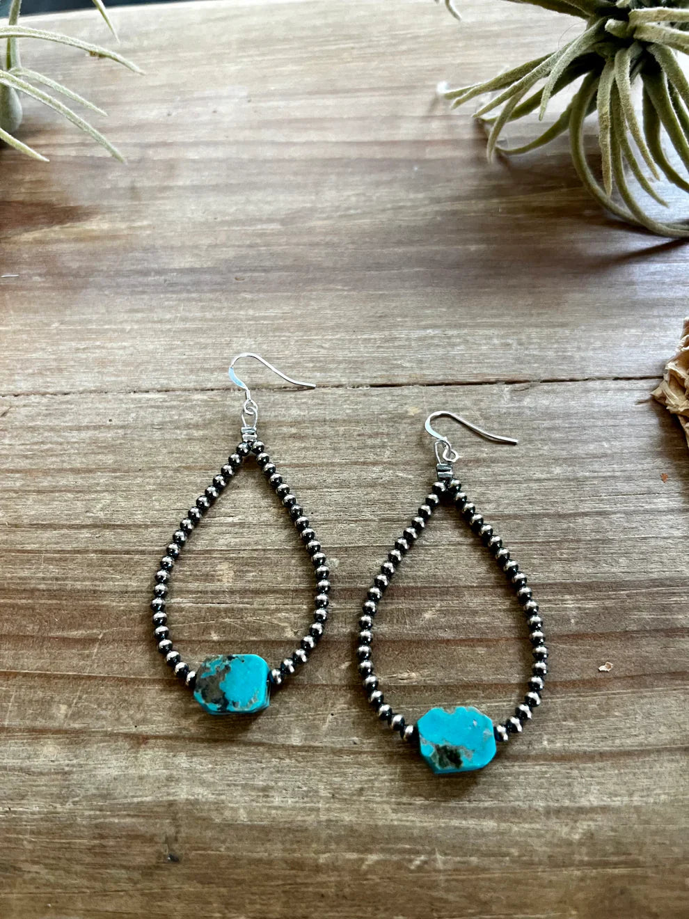 3 mm Sterling Silver Pearls Earrings With Real Flat Turquoise